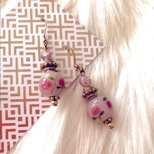 Rose Pink Lampwork Bead Dangly Earrings!!!!